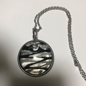 Glass Art Necklace silver tone 23"
